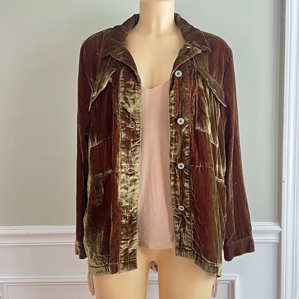 Feminine Womens Velvet Sheer Shirt Jacket Floral Sheer Cozy Boho Shabby Chic - Picture 6 of 14
